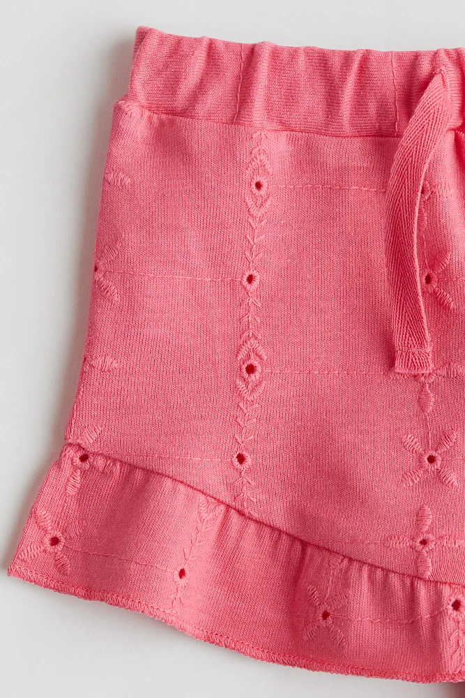 Jersey Shorts with Eyelet Embroidery