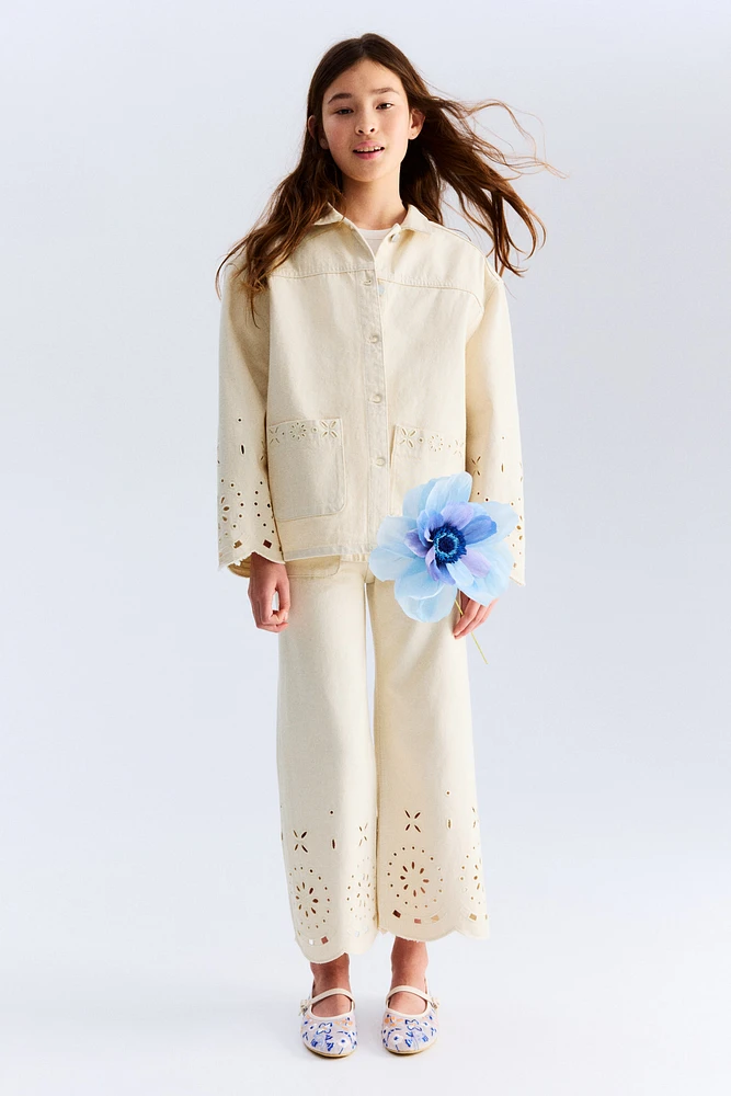 Denim Jacket with Eyelet Embroidery
