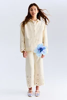 Denim Jacket with Eyelet Embroidery