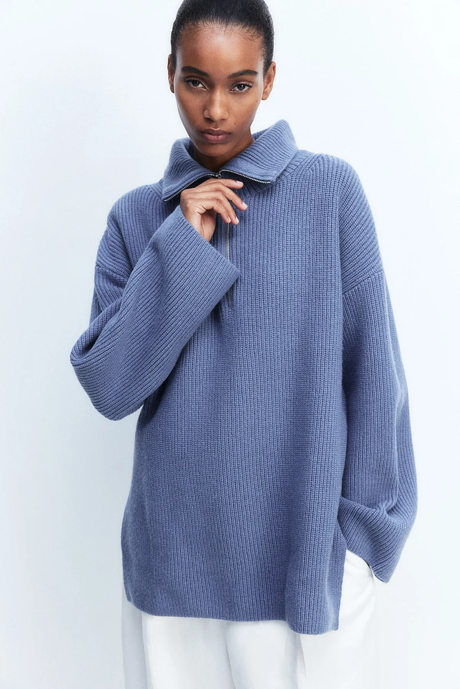 Rib-knit Half-zip Sweater