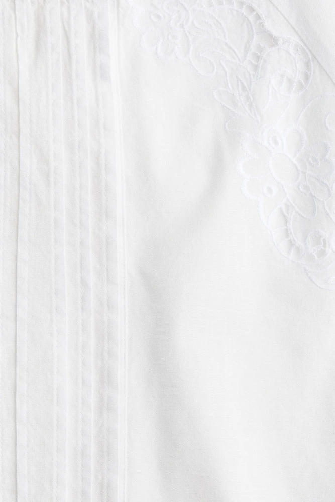 Linen-Blend Blouse with Eyelet Embroidery