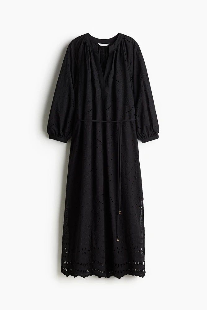 Eyelet-Embroidered Dress with Tie Belt