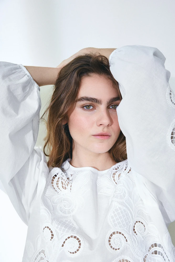 Eyelet-Embroidered Cotton Blouse
