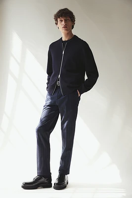Slim Fit Bomber-Style Fine-Knit Cardigan