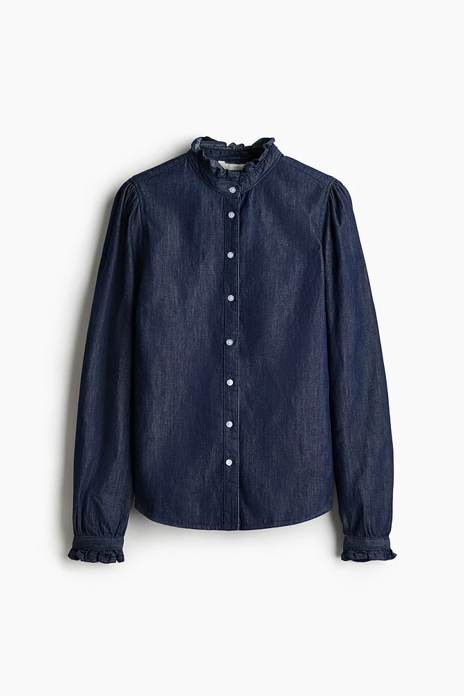 Ruffle-Trimmed Denim Blouse