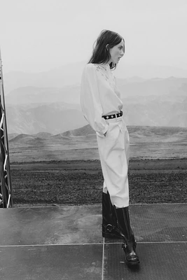 Linen-Blend Blouse with Eyelet Embroidery