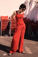 Wide-Leg Linen-Blend Pants