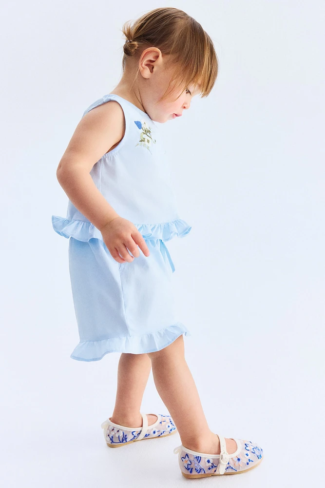 2-Piece Embroidery-Detail Poplin Set