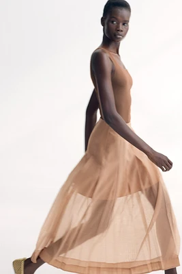 Sheer Pleated Skirt