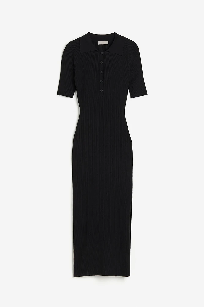 Rib-knit Dress with Collar
