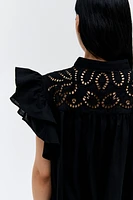 Flutter-Sleeve Dress with Eyelet Embroidery