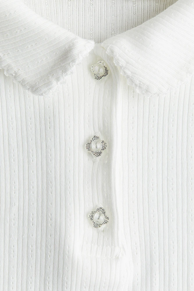 Ribbed pointelle jersey top