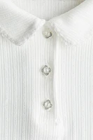 Ribbed pointelle jersey top