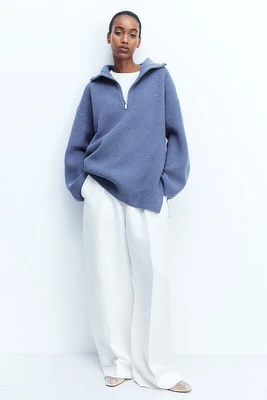 Rib-knit Half-zip Sweater