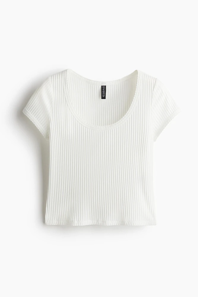 Picot-Trimmed Ribbed T-Shirt