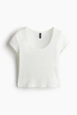 Picot-Trimmed Ribbed T-Shirt