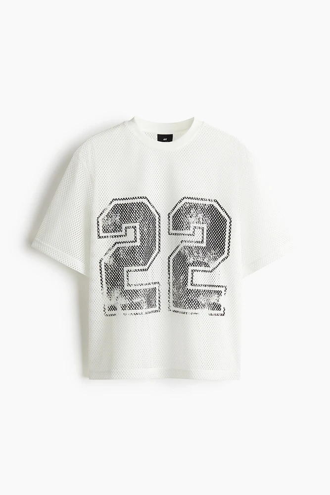 Oversized Fit Printed Mesh T-Shirt