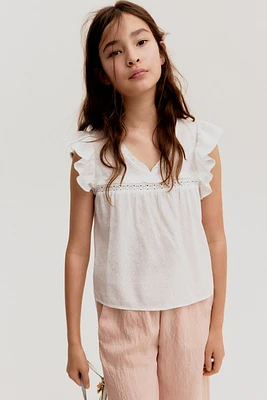 Ruffle-Trimmed Cotton Blouse