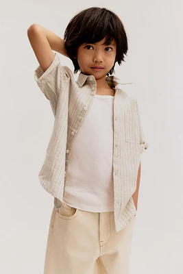 Short-Sleeved Linen-Blend Shirt