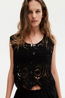 Crochet-Look Sweater Vest