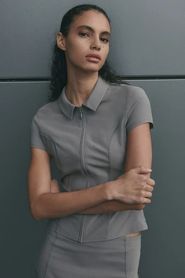 Collared zip-through top