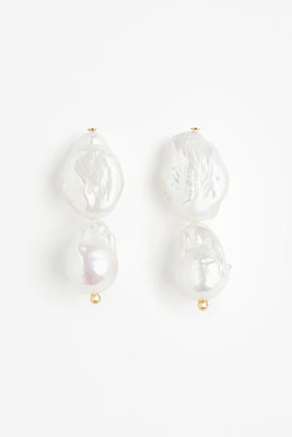 Gold-plated Pearl Pendant Earrings
