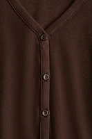 Ribbed Button-Front T-Shirt