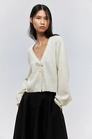 Bow-Detail Rib-Knit Cardigan