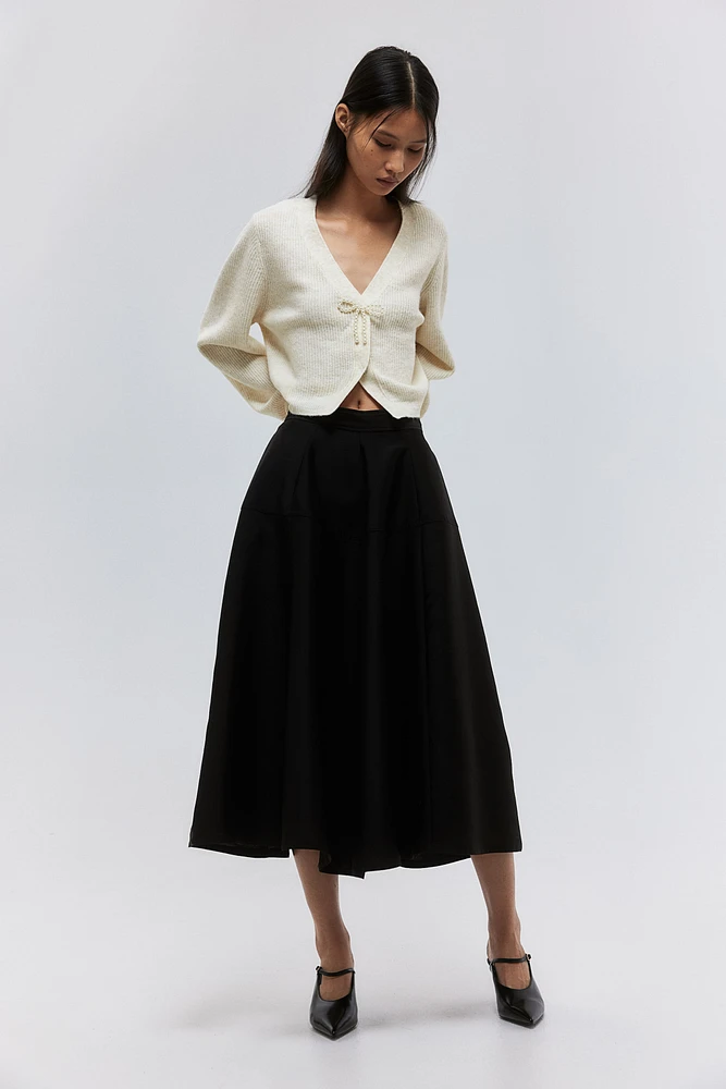 Bow-Detail Rib-Knit Cardigan