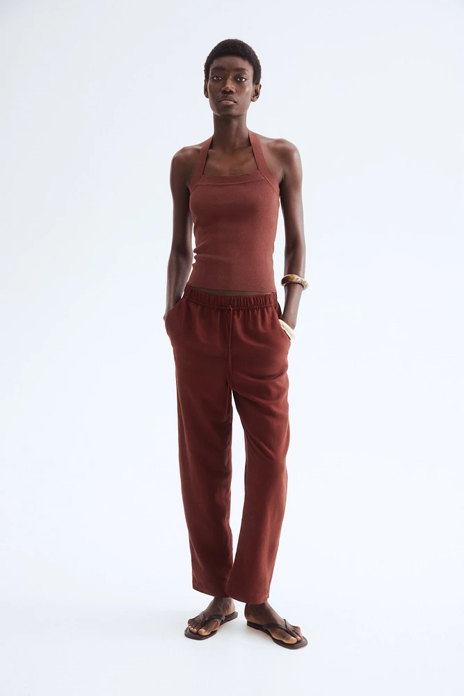 Linen-Blend Drawstring Pants
