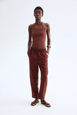 Linen-Blend Drawstring Pants