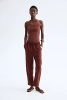 Linen-Blend Drawstring Pants