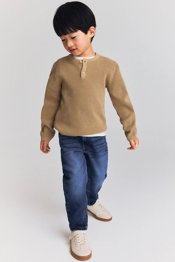 Waffle-knit Henley Sweater