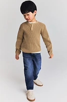Waffle-knit Henley Sweater