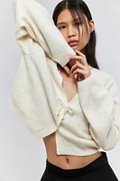 Bow-Detail Rib-Knit Cardigan