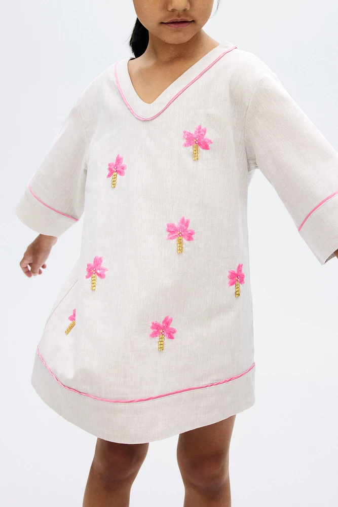 Sequined Linen-Blend Dress