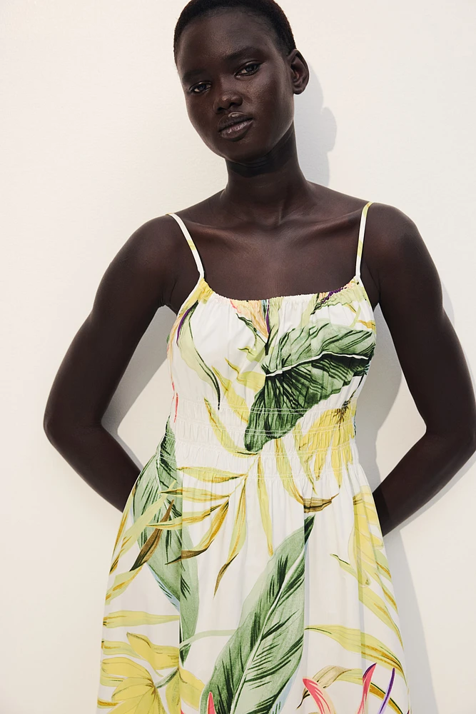 Robe en popeline avec détail nid d'abeille