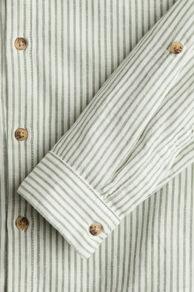Linen-Blend Band Collar Shirt