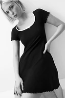Overlocked-Trim Dress with Flared Skirt