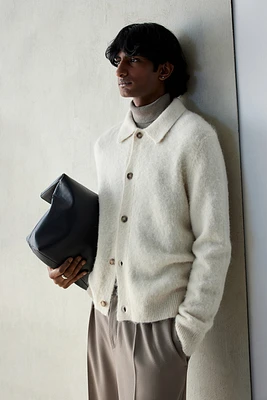 Regular Fit Brushed Wool-Blend Cardigan
