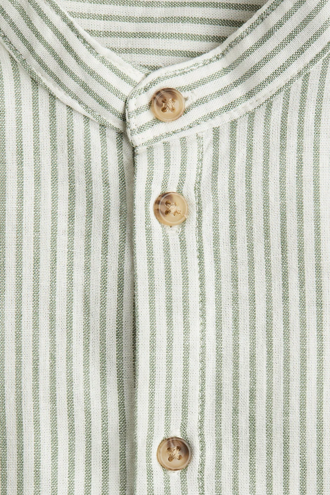 Linen-Blend Band Collar Shirt