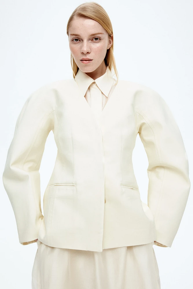 Collarless Twill Blazer