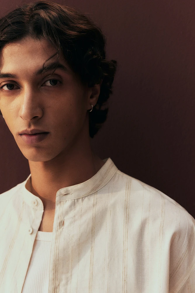 Regular-Fit Linen-Blend Band-Collar Shirt