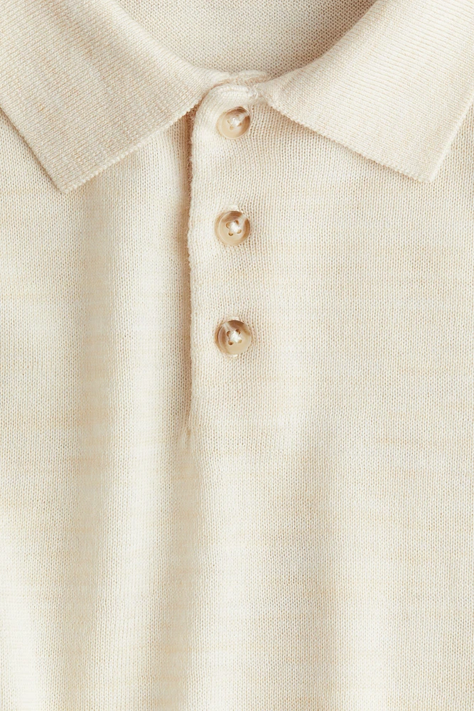 Fine-Knit Wool Polo Sweater