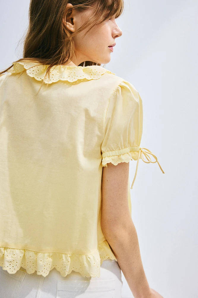 Ruffle-Trimmed Cotton Blouse