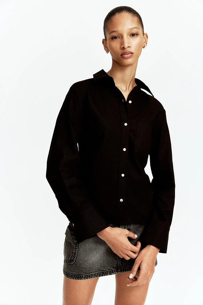Gathered linen-blend shirt