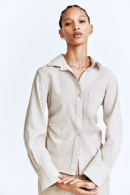 Gathered linen-blend shirt