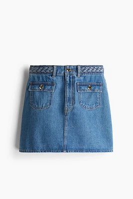 Braided-Trim Denim Skirt