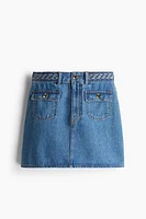Braided-Trim Denim Skirt