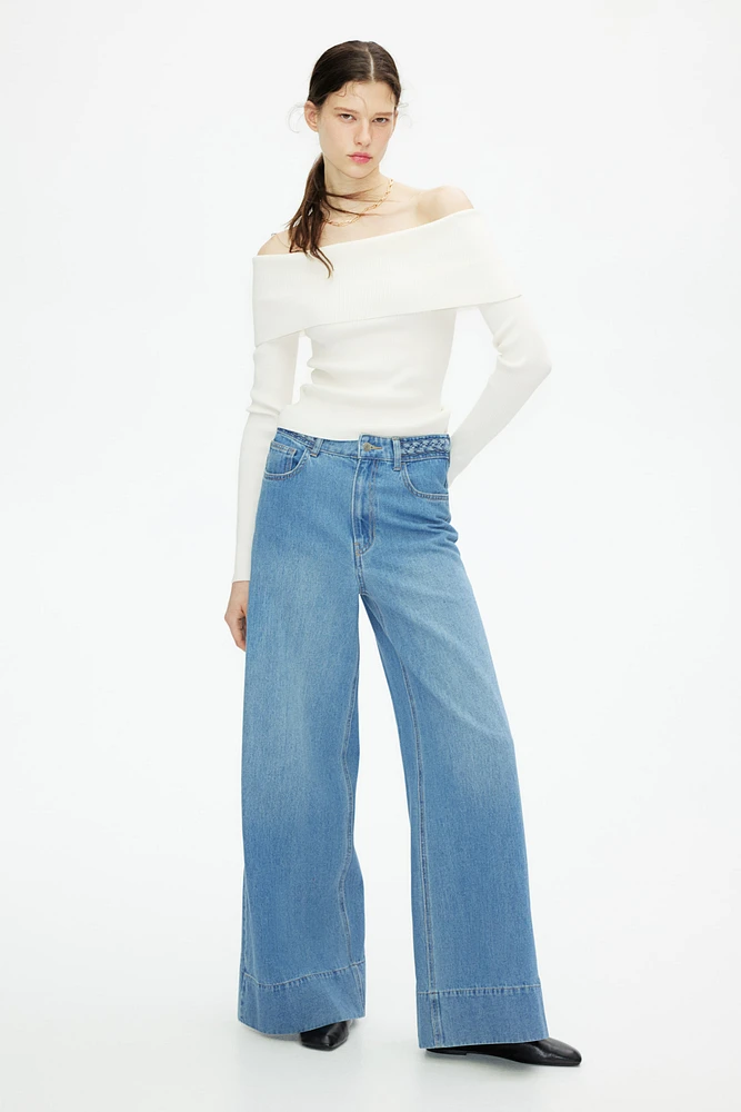 Rib-knit Off-the-shoulder Top